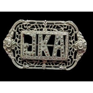 Vintage Art Deco Marcasite JKA Monogram Floral Brooch